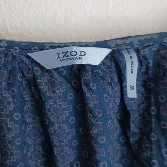 Izod short sleeve indigo yourneys blue printes blouse size 3X - Picture 6 of 8